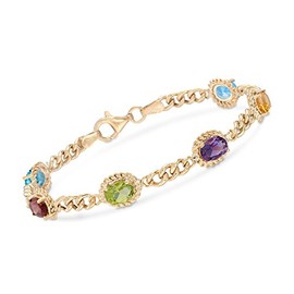 Ross-Simons 5.00 ct. t.w. Multi-Gemstone Curb-Link Bracelet in 18kt Gold Over Sterling. 7 inches
