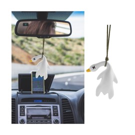 Zpana Cute Swing Duck Car Hanging Ornament, Rearview Mirror Swinging Roast Duck Automotive Pendant, Vehicle Rear View Decoration Accessories, Universal for SUV, Sedan, Truck (White)