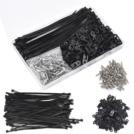 110 Pcs Cable Zip Tie Mounts Wire Cable Clips Organizer Holders with 6" Cable Ties, Saddle Type Mounts Base and Tapping Screw, Black
