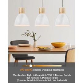 ELYONA 10.2” Hammered Pendant Light Fixtures, Metal & Rubber Wood Island Hanging Lamp, Adjustable Height, Modern Pendant Lighting for Kitchen,Farmhouse Bar,Dining Room,Bedroom, Nordic White