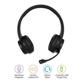 Redlemon Audífonos Alámbricos de Diadema USB con Micrófono Tipo Call Center, Diadema para Llamadas y Conferencias, Manos Libres y Cancelación de Ruido, Audífonos para Laptop y PC, High Definition