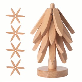BEIYUANYA Wooden Trivets for Hot Dishes,Tree Shape Trivet Set,Trivets for Hot Dishes,4 Wooden Trivets+1 Stand stored,Tree Insulated Table Mat (Beech Wood)