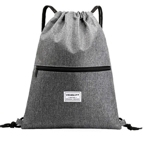 Peicees Drawstring Backpack Water Resistant Drawstring Bags for Men&Women Black Sackpack for Gym/Shopping/Sport/Yoga/School (X-Gray)