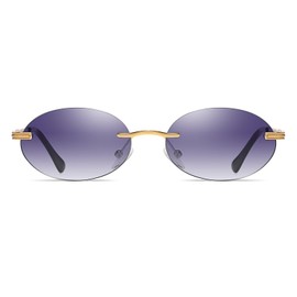 YAMEIZE Retro Small Oval Metal Sunglasses - Vintage Rimless Round Small Eyewear Driving Outdoor for Women Men