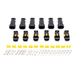 282104-1 282080-2 2 Pin Superseal 1.5 Series Sealed Weatherproof Automotive Electrical Connectors 16-20 AWG with Replacement Terminals Sockets and Plugs, 6 Sets
