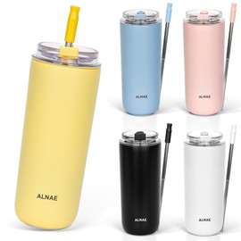 ALNAE Tumbler, 16.9 fl oz (500 ml), Water Bottle, Extendable Straw Included, Direct Drinking, Lid Included, Spill-Resistant, Double Layer, Heat Retention, Portable, Outdoor, Gift for Girls, Boys, 5