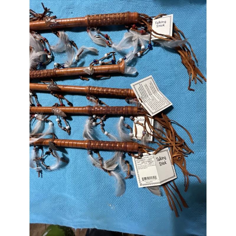 1 ONE Navajo talking stick 14" w/dangle beads & Stone