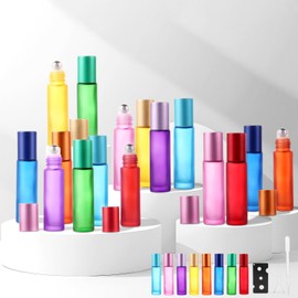 CYEER 24 Stück Roll On Flasche Leer 10ml, Ätherische Öle Roller Flaschen, Bunt Roll on Glasflaschen, Klein Roll on Flasche mit Rollenkugel für Ätherisches Öl, Spa, Massage, Aromatherapie