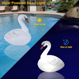 Goallim Swan Floating Pool Lights Solar 4 PK, Inflatable IP68 Waterproof Auto Color Changing Led Glow Swan Pool Lights, Bright Solar Swan Pool Light Accessories for Pathway Yard Party Decor