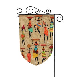 Uanvaha Traditional African Woman Dancers Garden Flag 12.5x18 Inch Boho Orange African Tribe Printed Yard Flag Polyester Banners Vertical Double Sided for Farm House Outside
