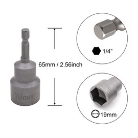 VictorsHome 1/4" Hex Shank 19mm Magnetic Nut Driver Bit, Quick-Change Power Socket Adapter Drill Bits Metric, 65mm Length, 2pcs