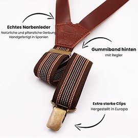Braune leder hosentr√§ger herren | Handgefertigt in Spanien | Hosentr√§ger f√ºr Herren mit 3 extra starken Clips. (Braun)