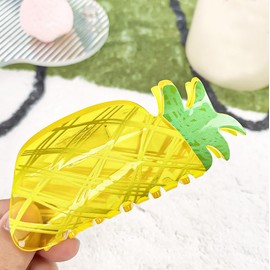 Fruit Print Hair Claws Non Slip 3.8" Medium Hair Claws Clips Cute Vivid Color Women Girls Hair Accessories, Pineapple Shape