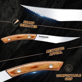 Handmade Forged Steak Knives Set of 6, Serrated Cutter for Meat Cutting, Stainless Steel Steak Knife Set Blades with Wooden Handles, Elegant & Aesthetic Design – Christmas Gifts for Men Women