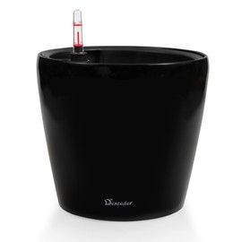 Dexceder 11x10 Inches High Gloss Self Watering Planter Indoor Outdoor, Inner Pot Design, Thickened Table Flower Plant Pot with Water Level Indicator (Black)