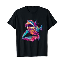 Party Shark Disco DJ with headphones turntable artwork T-Shirt