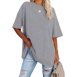 luwita Tunic Tees to Wear With Leggings Oversized T Shirts for Women Loose Fit Crewneck Short Sleeve Tops Summer Casual Blouse Y2K 2025 Basic Tees deals of the day clearance prime Light Gray