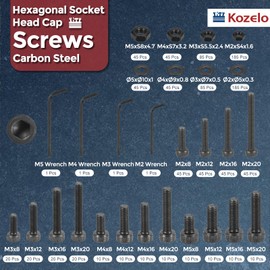Kozelo 1060pcs Socket Head Cap Screws Bolts Nuts Assortment Kit - [M2/M3/M4/M5] Alloy Steel Fully Threaded Black Oxide 12.9 Internal Hex Screw for 3D Printer Use, with Wrench