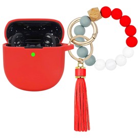 Case Cover Compatible with Bose QuietComfort Earbuds II, Protective Silicone Exterior, Bose Wireless Bluetooth Case Cover,Soft Skin Sleeve with Bracelet Keychain for Convenient Carrying (Red)