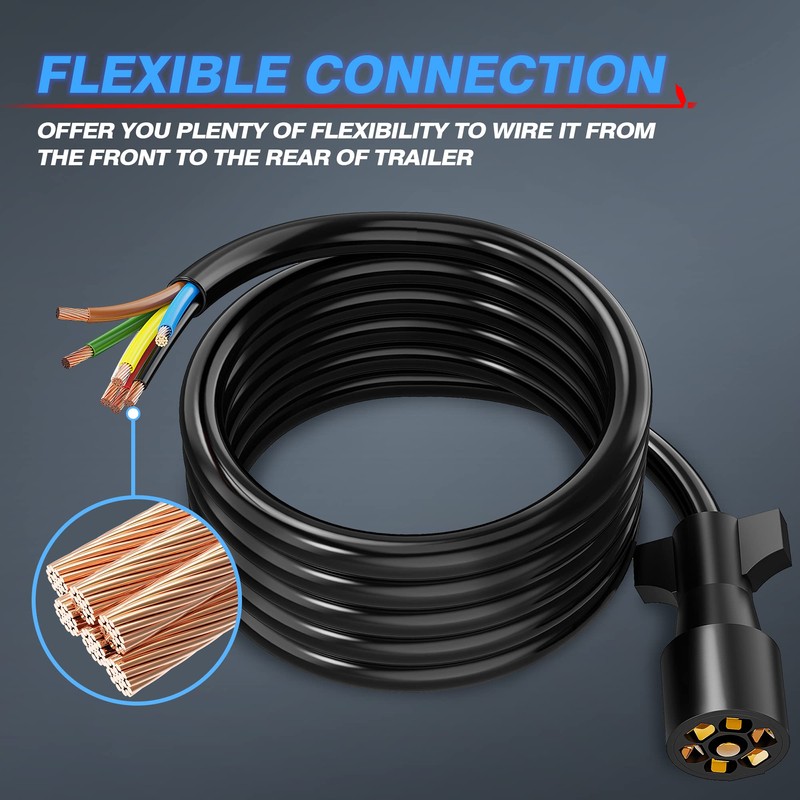 MICTUNING Heavy Duty 7 Way Plug Inline Trailer Cord with