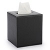 OGANAZI PU Leather Square Facial Tissue Holder Box, Cube Tissue Box Cover Case, Decorative Tissue Storage Organiser for Home Office Restaurant and Car, 13.5*13.5*14.5cm, Black, Lychee Peel Pattern