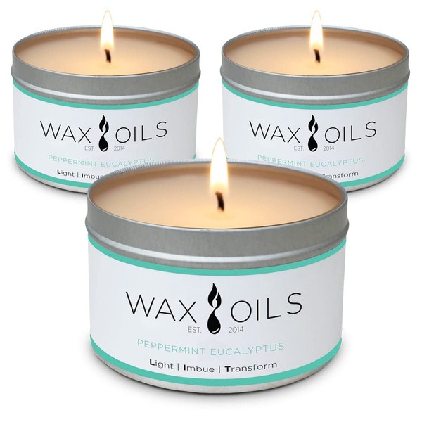 Wax and Oils Soy Wax Aromatherapy Scented Candles, Peppermint Eucalyptus,