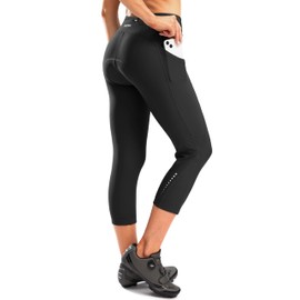 Bikewa Women's 4D Padded Bike Pants High Waist Cycling Shorts Bicycle Capris 3/4 Biking Tights with Zipper Pockets(Black,XL)