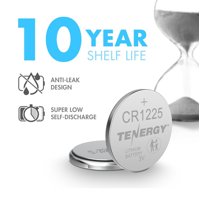 Tenergy 3 Volt Battery CR1225, Button Cell Batteries, Ideal for