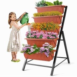SEJOV 4FT Vertical Raised Garden Bed, 5 Tiers Planter Box with Drainage System for Herb Vegetables Flowers, Elevated Garden Bed Perfect for Patio Balcony Greenhouse Outdoor and Indoor Garden Planters