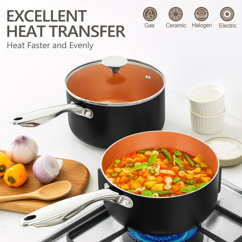 MICHELANGELO Sauce Pan Set, Ultra Nonstick Saucepan Set of 3,