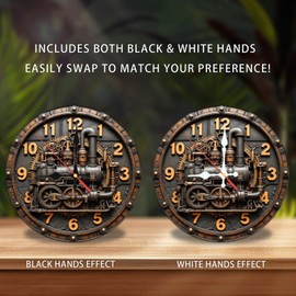 Lancholy Steampunk Train Clock Wall Decor Vintage Gear 10-Inch Wooden Wall Clock, Silent Movement, Battery Operated (AA Batteries Not Included), Artistic Home Decor, Perfect for Home Accents