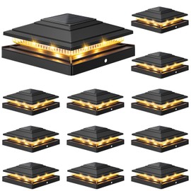 APONUO Fence Post Solar Lights,IP64 Waterproof 16 Bright LEDs Outdoor Lighting for Deck,Fence,Patio,Garden,Yard,2 Modes,Long-Lasting Solar-Powered Lights for Posts 4x4 5x5 6x6,Black 12-Pack