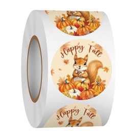 Louise Maelys 500 Pcs Happy Fall Stickers-1.5Inch Autumn Squirrel Stickers Thanksgiving Decor Labels for Holiday Party Favors, Supplies, Envelope Seals, Gift Cards