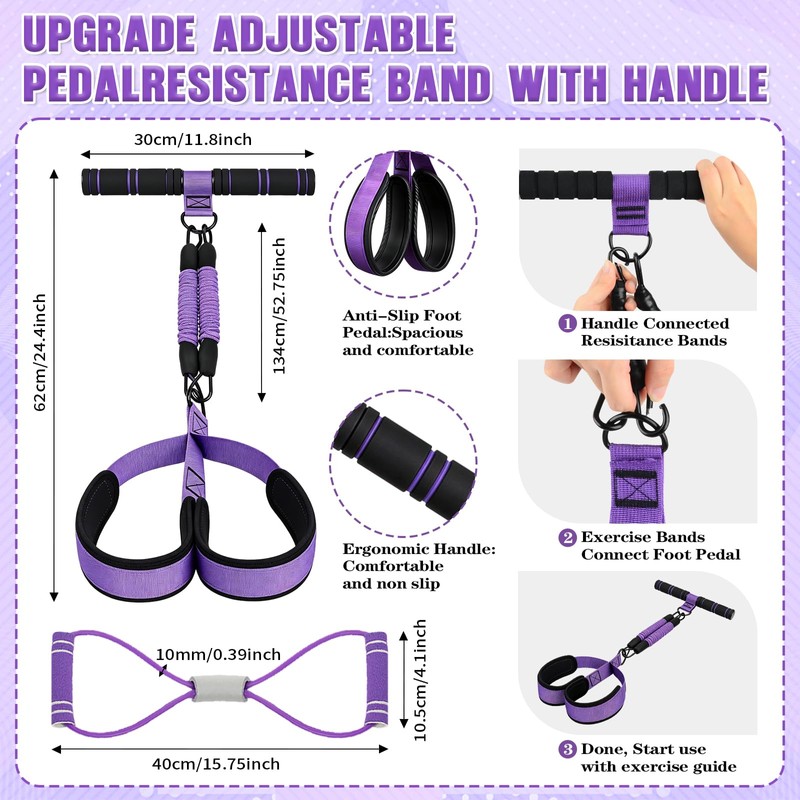 Upgraded Durable Pedal Resistance Band with Handle, 75LBS Adjustable 3