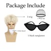 ATAYOU Mens Blonde Curly Wig with Goatee Beard and Glasses