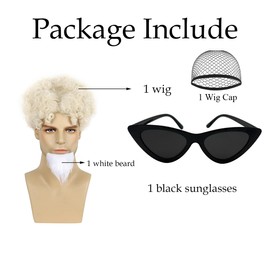 ATAYOU Mens Blonde Curly Wig with Goatee Beard and Glasses for Halloween Cosplay Costume Accessories
