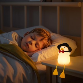 Hinittey Benson Gentleman Duck Night Light - Cute Duck Lamp with Black Hat& Bow Tie, Warm Dimming Light & Timer for Room, Birthday, Xmas, Baptism Gifts for Baby Boys & Girls