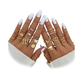 IFKM 51 Pcs Gold Knuckle Rings Set For Women Girls Vintage Stackable Joint Finger Midi Rings Dainty Cubic Zirconia Crystal Simple Twist Hollow Cute Rings Pack Jewelry Gift, Crystal, Cubic Zirconia