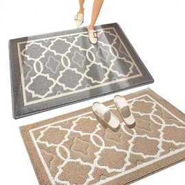 Luxury Damask Pattern Entrance Mat for Shoe Cabinet Apartment Mat Beige