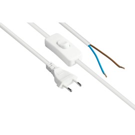 Good Connections Euro Power Cable - 1.5 m - Euro Plug Type C (Straight) at Stripped Ends - Power Cable with Switch - for Assembling - Copper Conductor - Wire Cross Section: 0.75 mm² - White