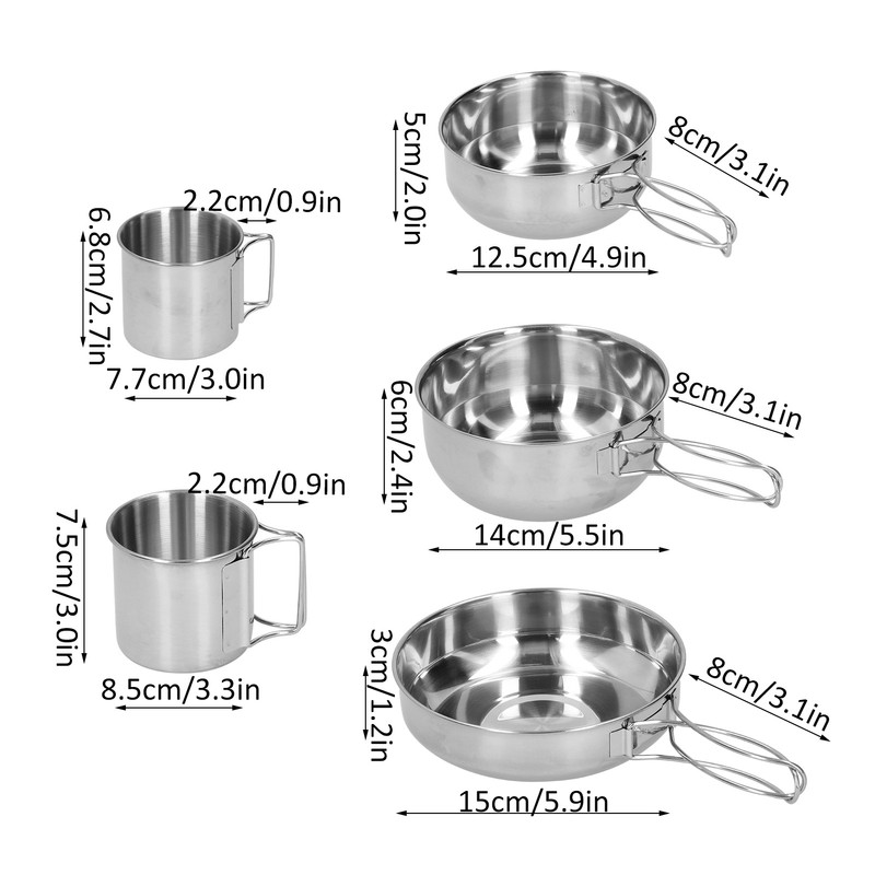 Outdoor Stainless Steel Cookware Set 5‑Piece Camping Portable Cooking Pots