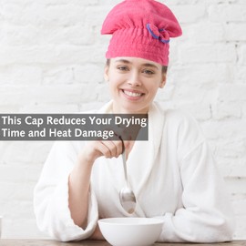 2PCS Super Absorbent Hair Towel Wrap for Wet Hair Microfiber Hair Towel Wrap,Bow-Knot Button-Free Coral Fleece Dry Hair Hat, Hair Turbans Hair Turban Towel for Wet Hair (Rose red and Light purple)