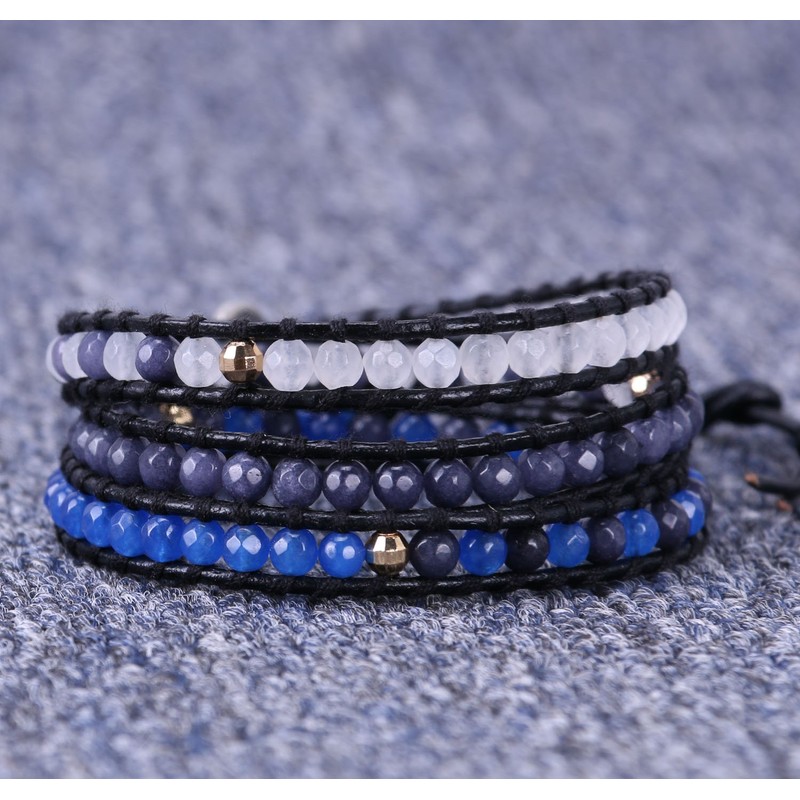 KELITCH Agate Wrap Bracelets Leather Adjustable Bracelets Boho Charm Bracelet