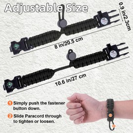 NESAYVER Adjustable Survival Paracord Bracelet, 2 Pack Emergency Fire Starter Kit with Loud Whistle Compass Light Flint Steel for Hiking Fishing Hunting, Tactical Gear Equipment Multitools Black Green
