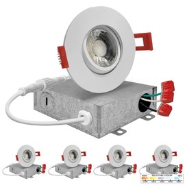 Quest LED 3 Inch Adjustable Gimbal LED Round Canless Recessed Lights White Trim (4 Pack), 5 CCT: 2700K - 5000K Selectable, 8 Watt 600 Lumens, CRI 90, Recessed LED Lights, Dimmable, 3000K Warm White