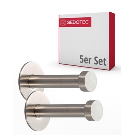 Gedotec UP-25 Coat Hooks Stainless Steel Coat Hooks Door – Wardrobe & Wall Mounting – Depth: 52 mm | Matt Brushed Stainless Steel | Hooks for Concealed Attachment | Pack of 5 - Wall Hooks with Screws