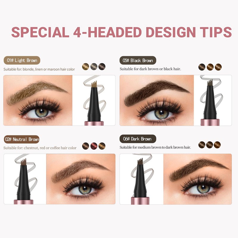 Microblading Eyebrow Pencil, 4-Tip 3d Eyebrow Pencil, Natural Eyebrow Definer,