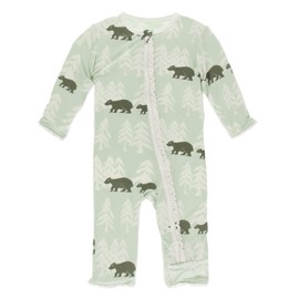 KicKee Pants Print Muffin Ruffle Coverall with Zipper (Aloe Bears and Treeline - 9-12 Months)