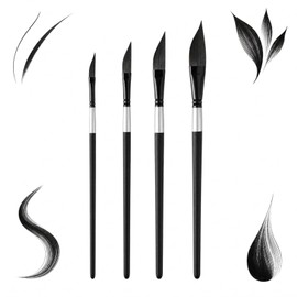BRIOTA 4PCS Dagger Paint Brush Set, Long Liner for Watercolour Gouache