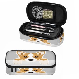 Xuwenz Corgi Dog Pencil Bag Cute Puppy Animal Pet Head Gray White Big Capacity Pencil Case Pencil Pouch Pen Bag School Students Boy Girl